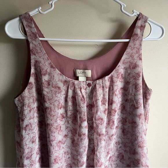 Loft Pink Floral Popover Flowy Sleeveless Blouse Tank Top Cottagecore romantic - Picture 2 of 5